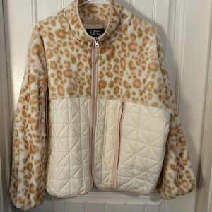 UGG Marlene Sherpa Quilted Fleece Jacket in White Panther size Small